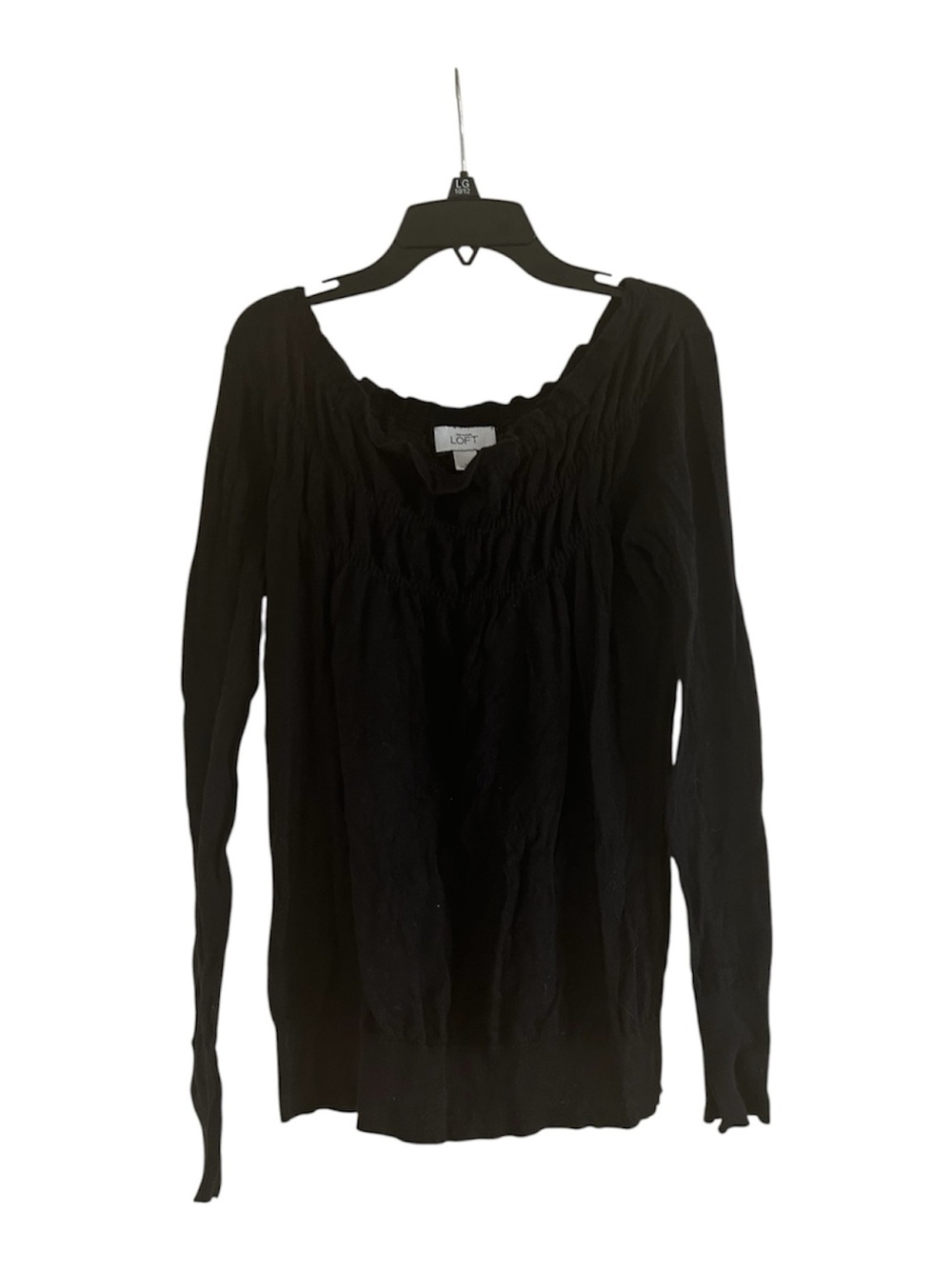 LOFT Smocked Black Size Medium Long Sleeve Top